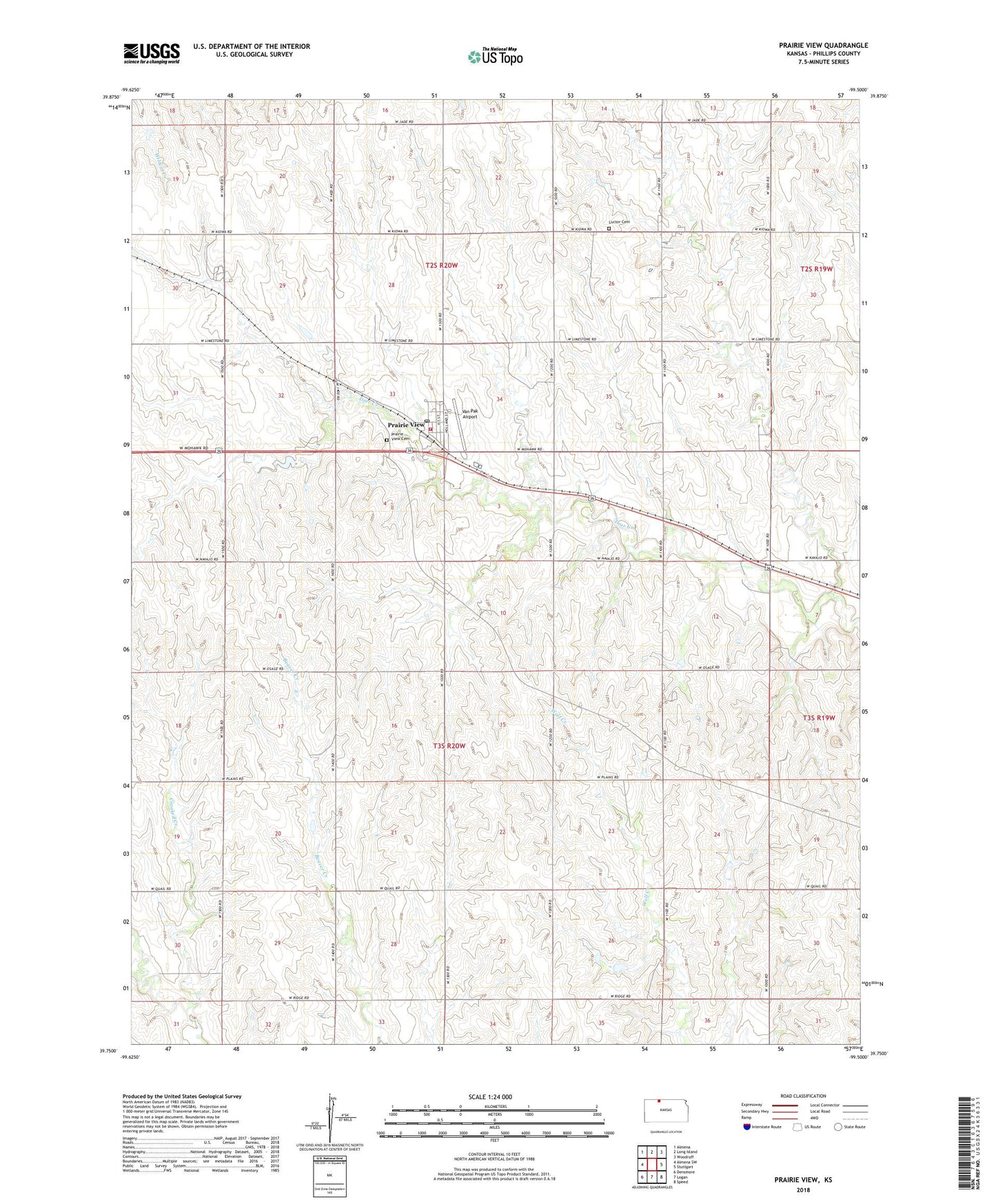 Prairie View Kansas US Topo Map Image