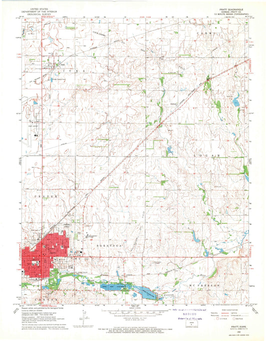 Classic USGS Pratt Kansas 7.5'x7.5' Topo Map Image