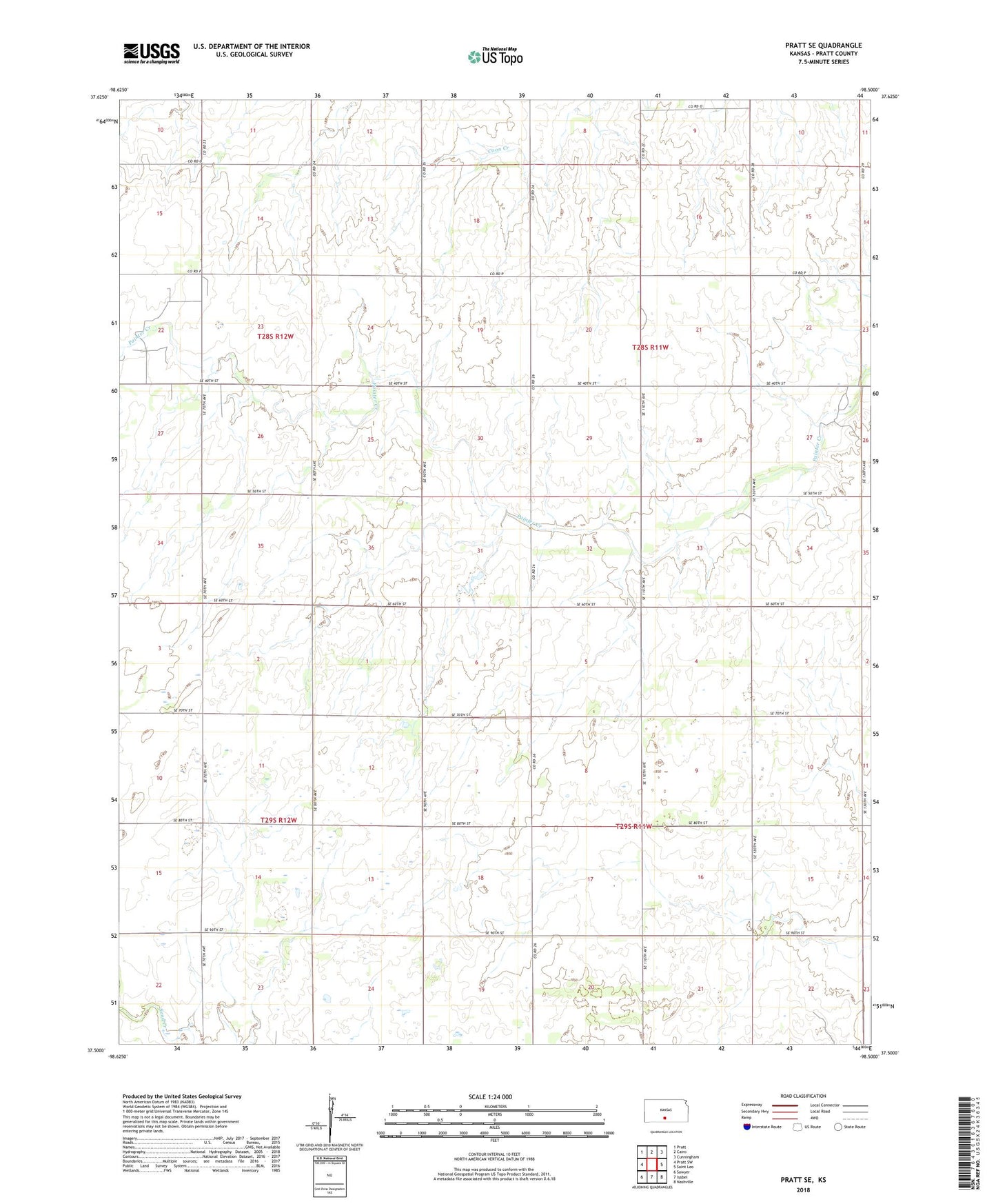 Pratt SE Kansas US Topo Map Image