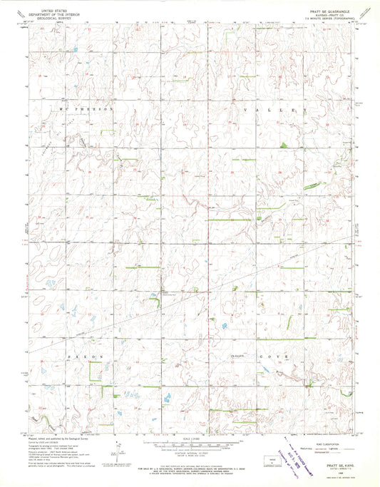 Classic USGS Pratt SE Kansas 7.5'x7.5' Topo Map Image