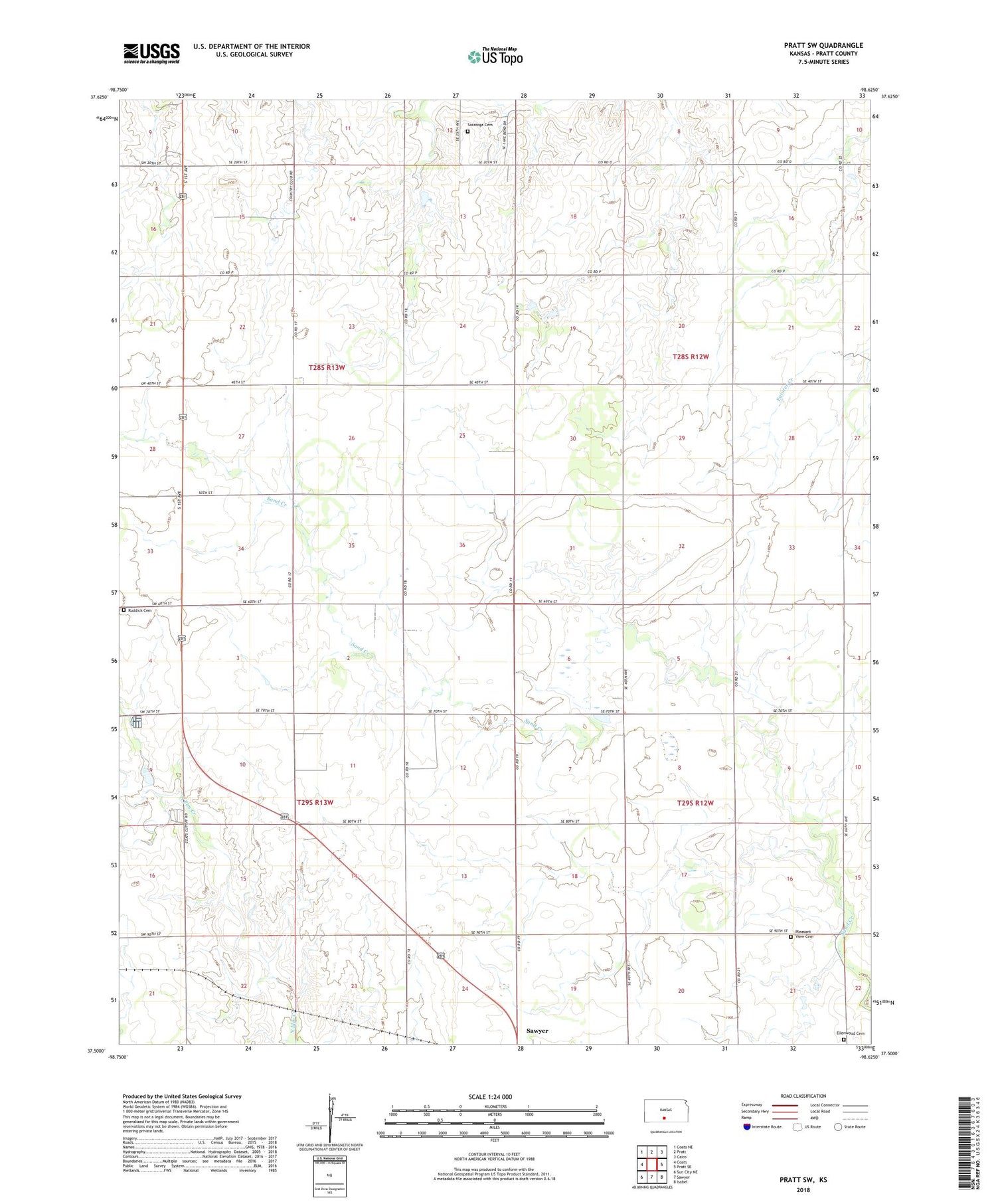 Pratt SW Kansas US Topo Map Image