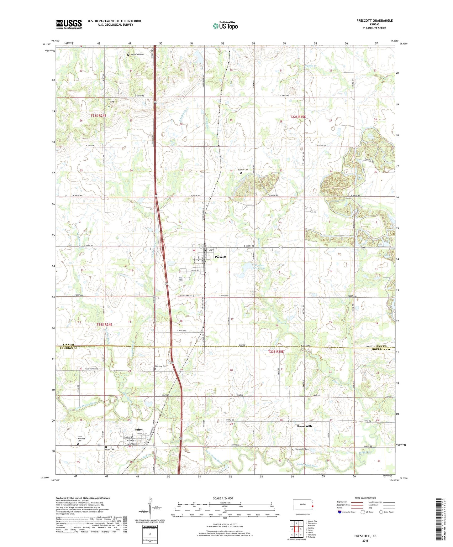 Prescott Kansas US Topo Map Image