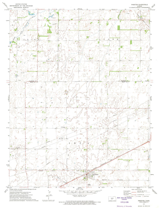 Classic USGS Preston Kansas 7.5'x7.5' Topo Map Image