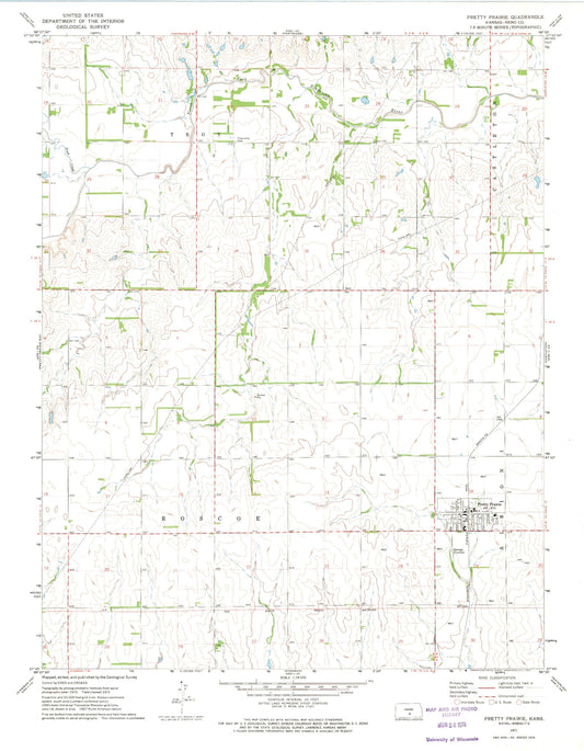 Classic USGS Pretty Prairie Kansas 7.5'x7.5' Topo Map Image