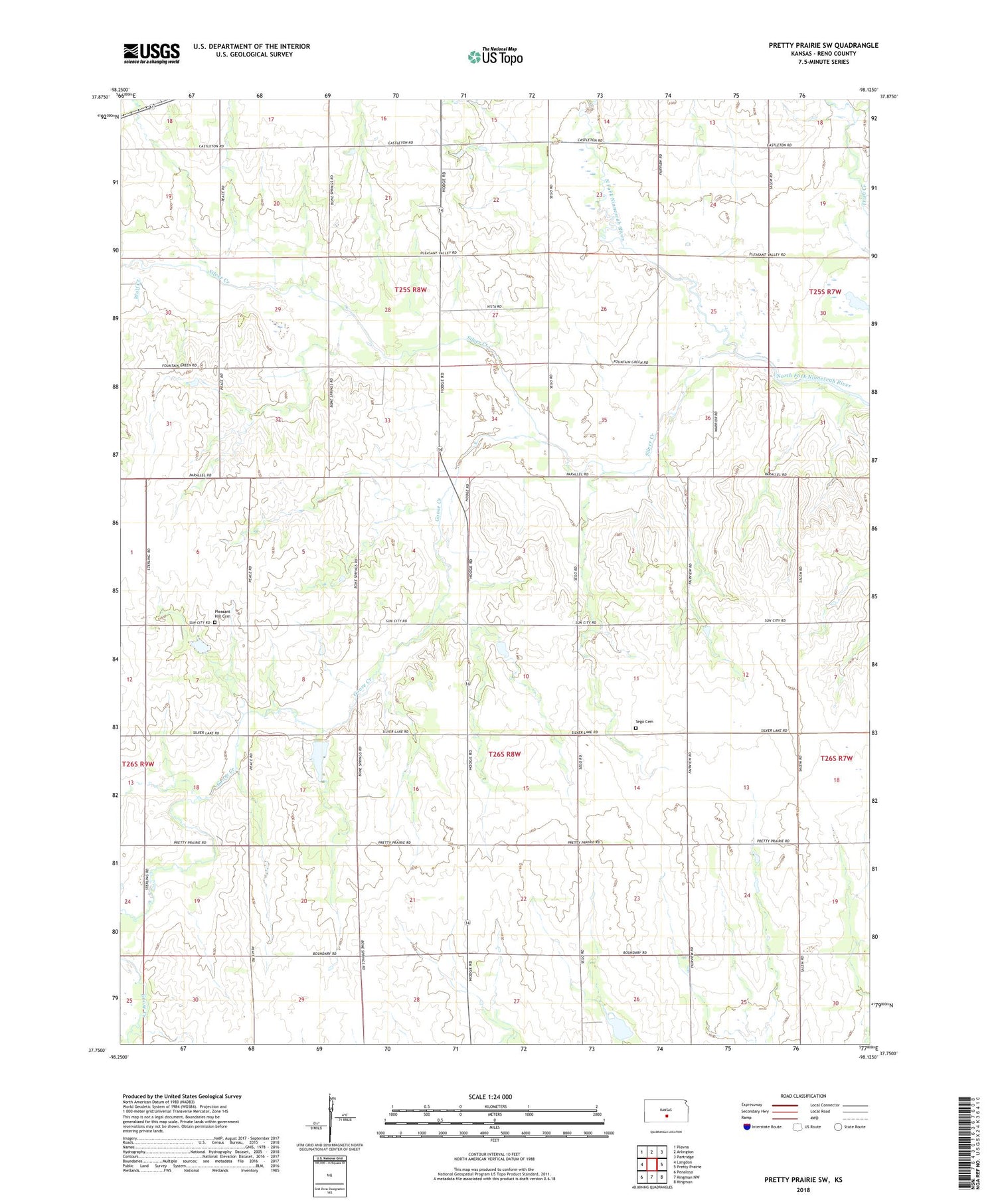 Pretty Prairie SW Kansas US Topo Map Image