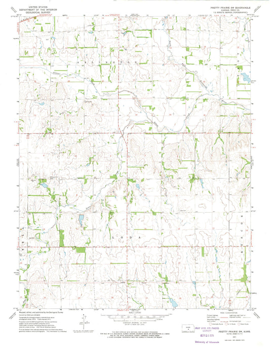 Classic USGS Pretty Prairie SW Kansas 7.5'x7.5' Topo Map Image