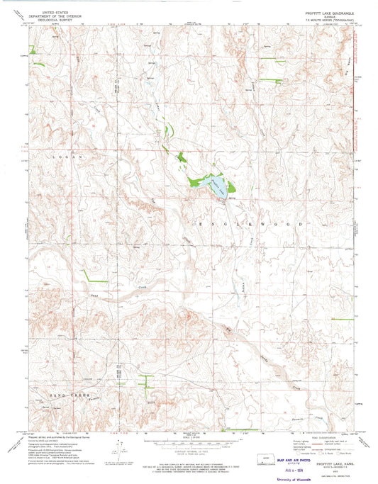 Classic USGS Proffitt Lake Kansas 7.5'x7.5' Topo Map Image