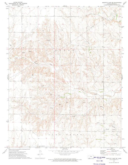 Classic USGS Proffitt Lake NW Kansas 7.5'x7.5' Topo Map Image