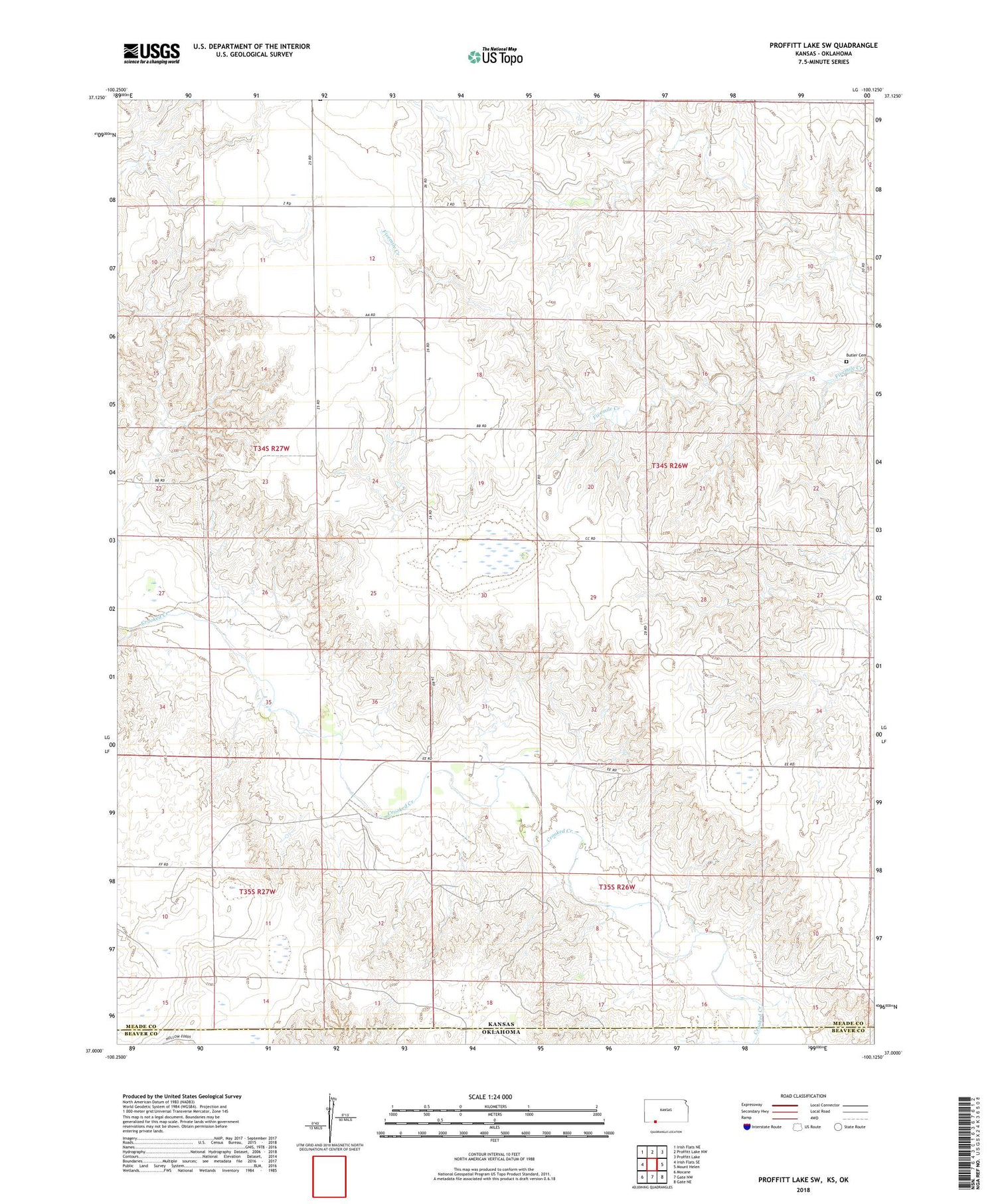 Proffitt Lake SW Kansas US Topo Map Image