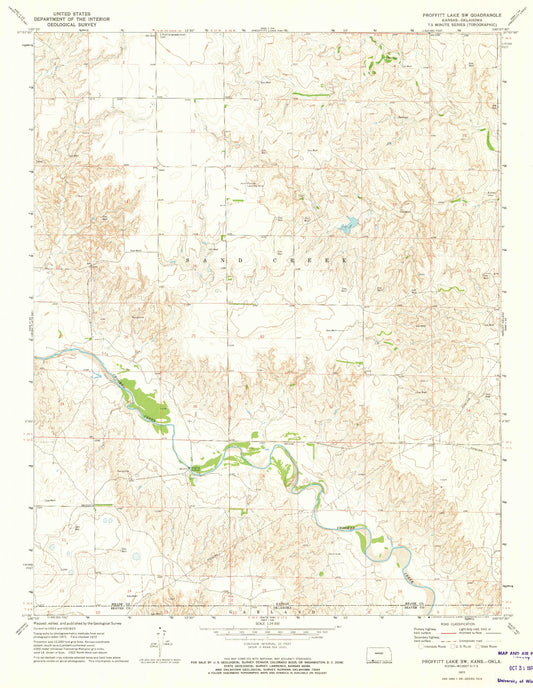 Classic USGS Proffitt Lake SW Kansas 7.5'x7.5' Topo Map Image