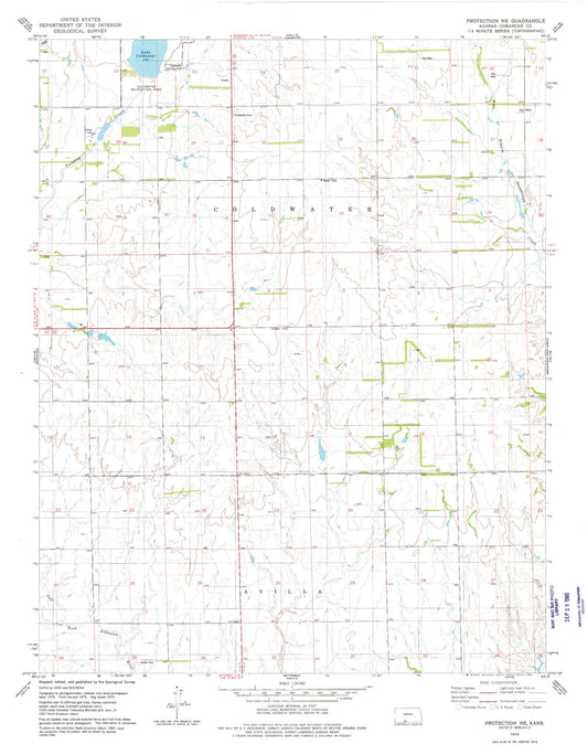 Classic USGS Protection NE Kansas 7.5'x7.5' Topo Map Image