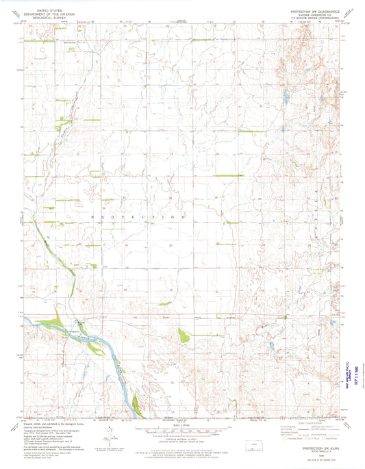 Classic USGS Protection SW Kansas 7.5'x7.5' Topo Map Image
