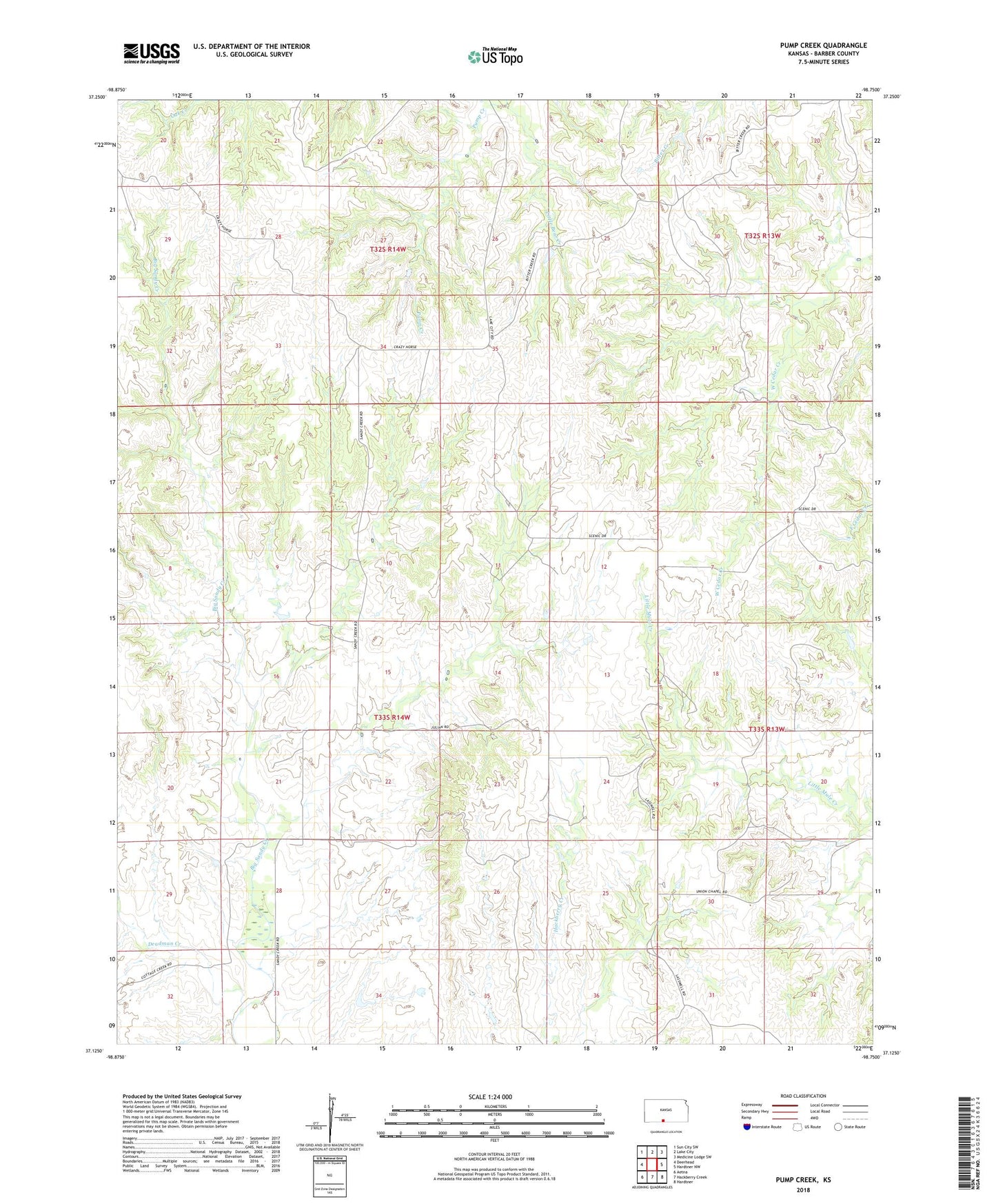Pump Creek Kansas US Topo Map Image