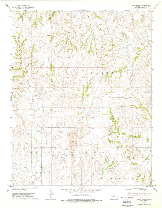 Classic USGS Pump Creek Kansas 7.5'x7.5' Topo Map Image
