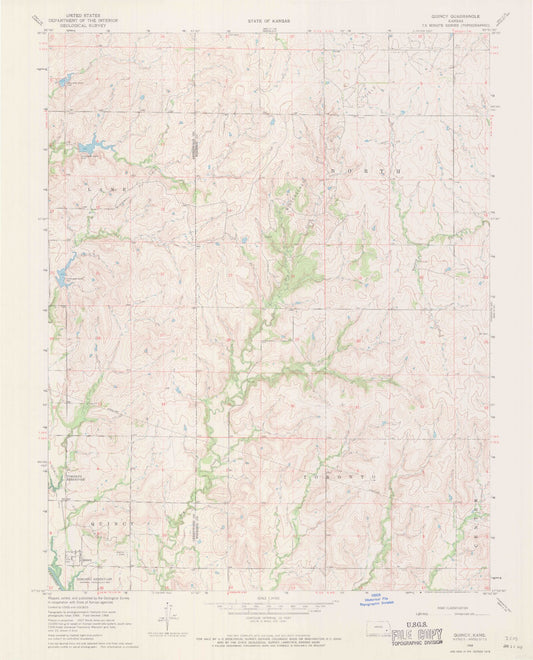 Classic USGS Quincy Kansas 7.5'x7.5' Topo Map Image