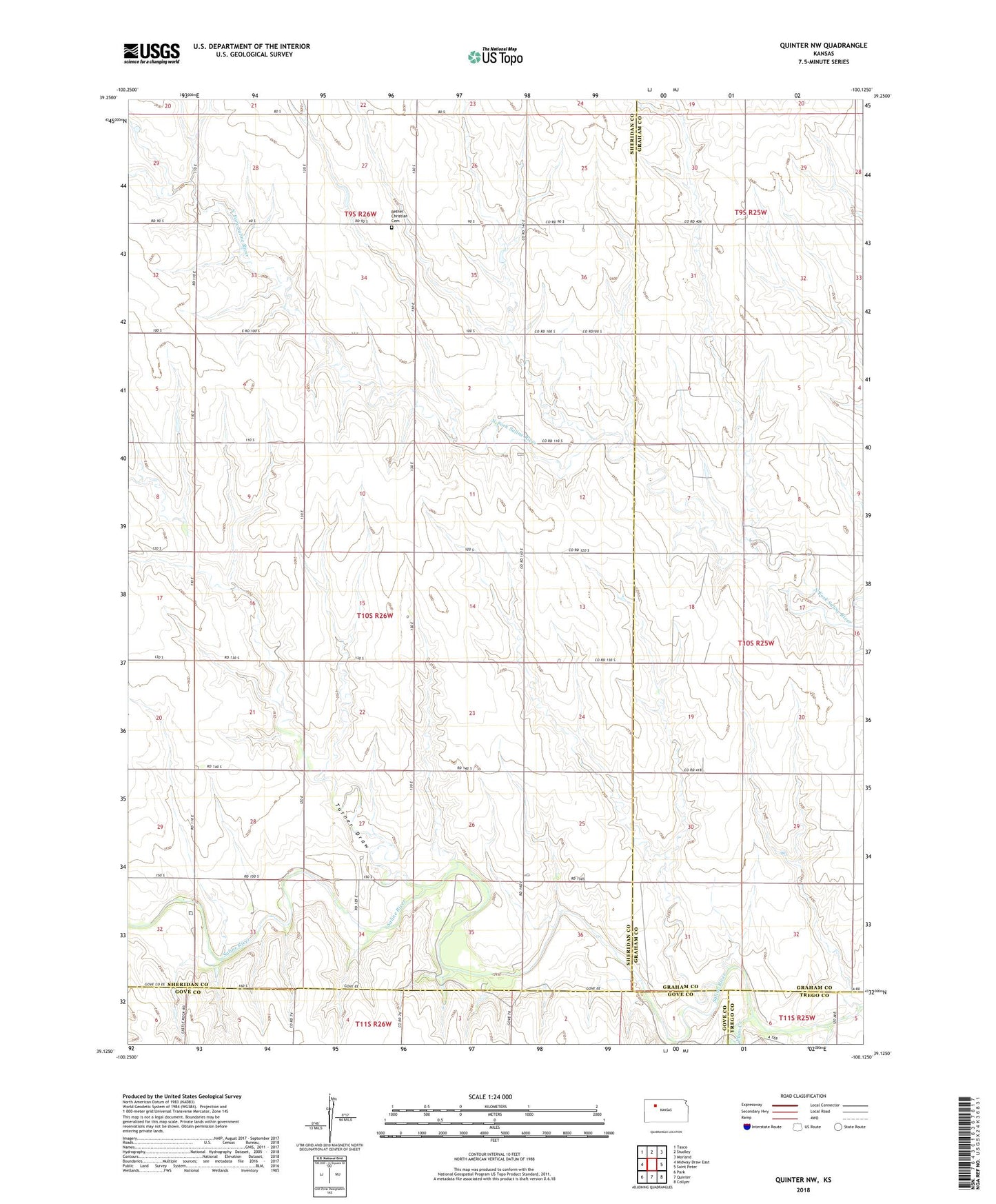 Quinter NW Kansas US Topo Map Image
