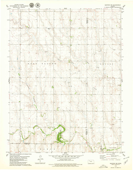 Classic USGS Quinter NW Kansas 7.5'x7.5' Topo Map Image