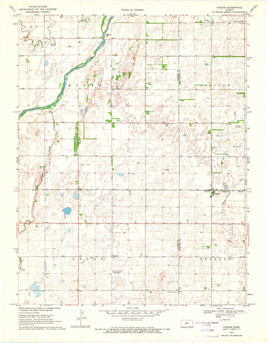 Classic USGS Radium Kansas 7.5'x7.5' Topo Map Image