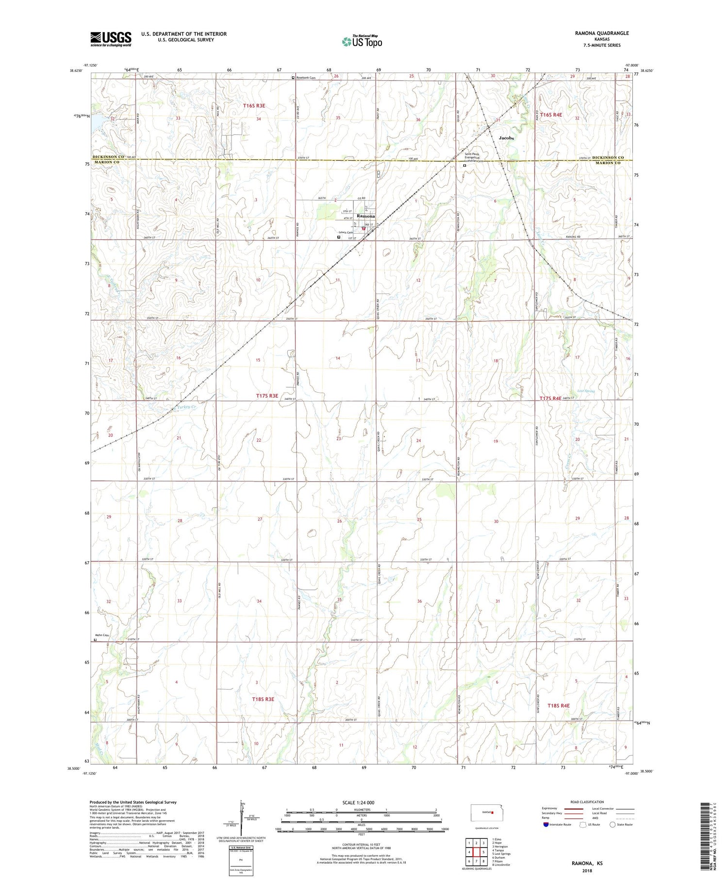 Ramona Kansas US Topo Map Image