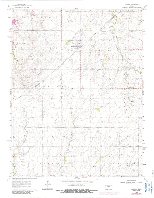 Classic USGS Ramona Kansas 7.5'x7.5' Topo Map Image