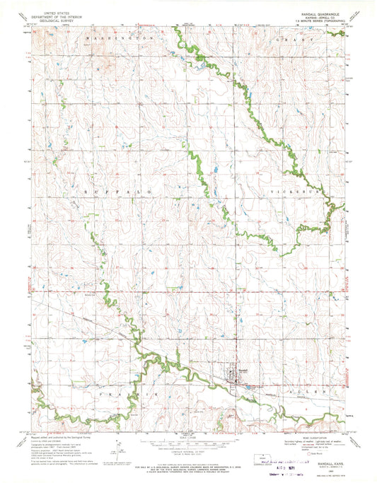 Classic USGS Randall Kansas 7.5'x7.5' Topo Map Image