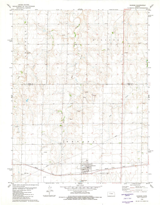 Classic USGS Ransom Kansas 7.5'x7.5' Topo Map Image