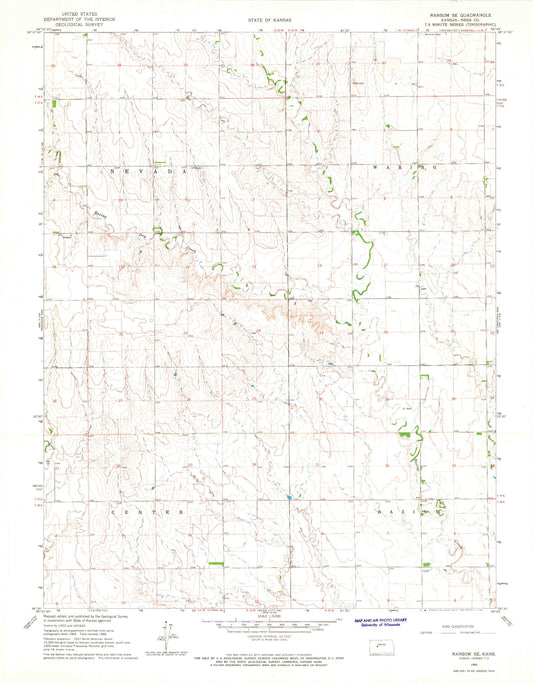 Classic USGS Ransom SE Kansas 7.5'x7.5' Topo Map Image