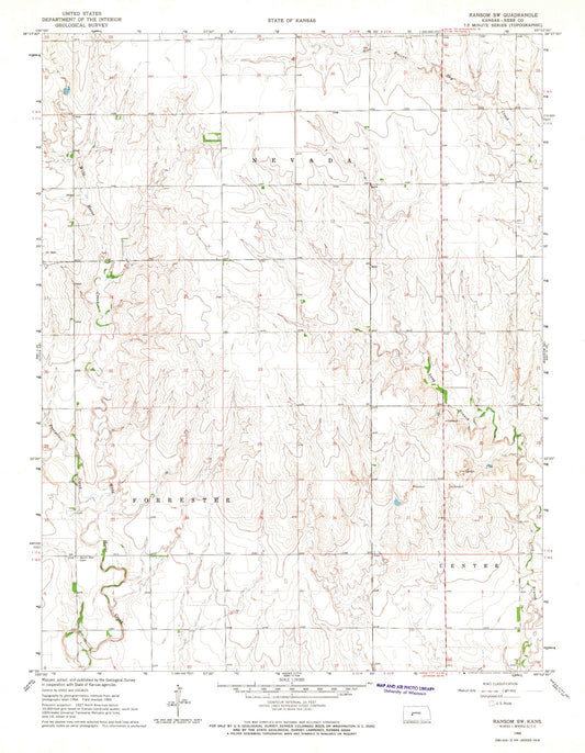 Classic USGS Ransom SW Kansas 7.5'x7.5' Topo Map Image