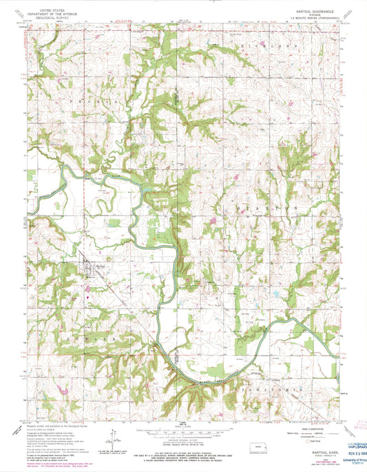 Classic USGS Rantoul Kansas 7.5'x7.5' Topo Map Image