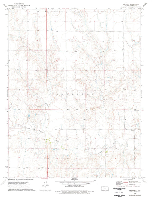 Classic USGS Ravanna Kansas 7.5'x7.5' Topo Map Image