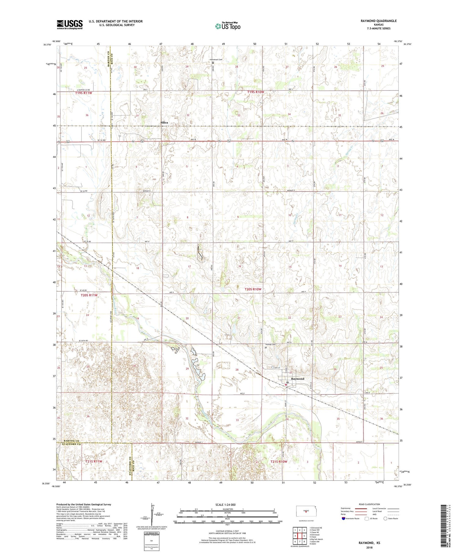 Raymond Kansas US Topo Map Image
