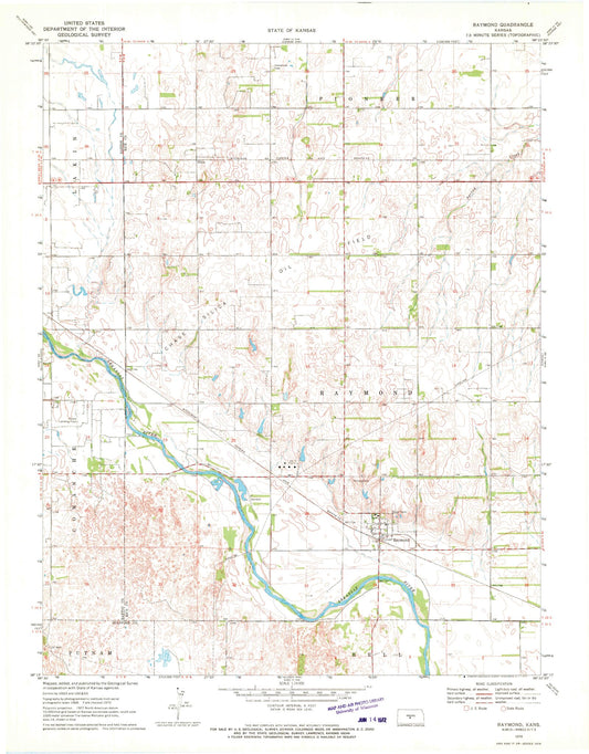 Classic USGS Raymond Kansas 7.5'x7.5' Topo Map Image
