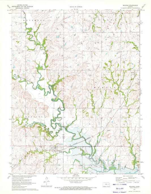 Classic USGS Reading Kansas 7.5'x7.5' Topo Map Image