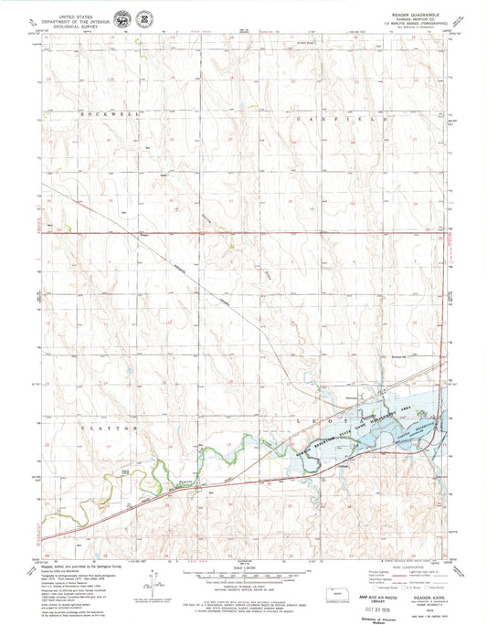 Classic USGS Reager Kansas 7.5'x7.5' Topo Map Image