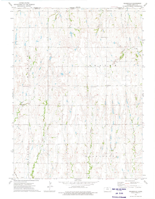 Classic USGS Reamsville Kansas 7.5'x7.5' Topo Map Image
