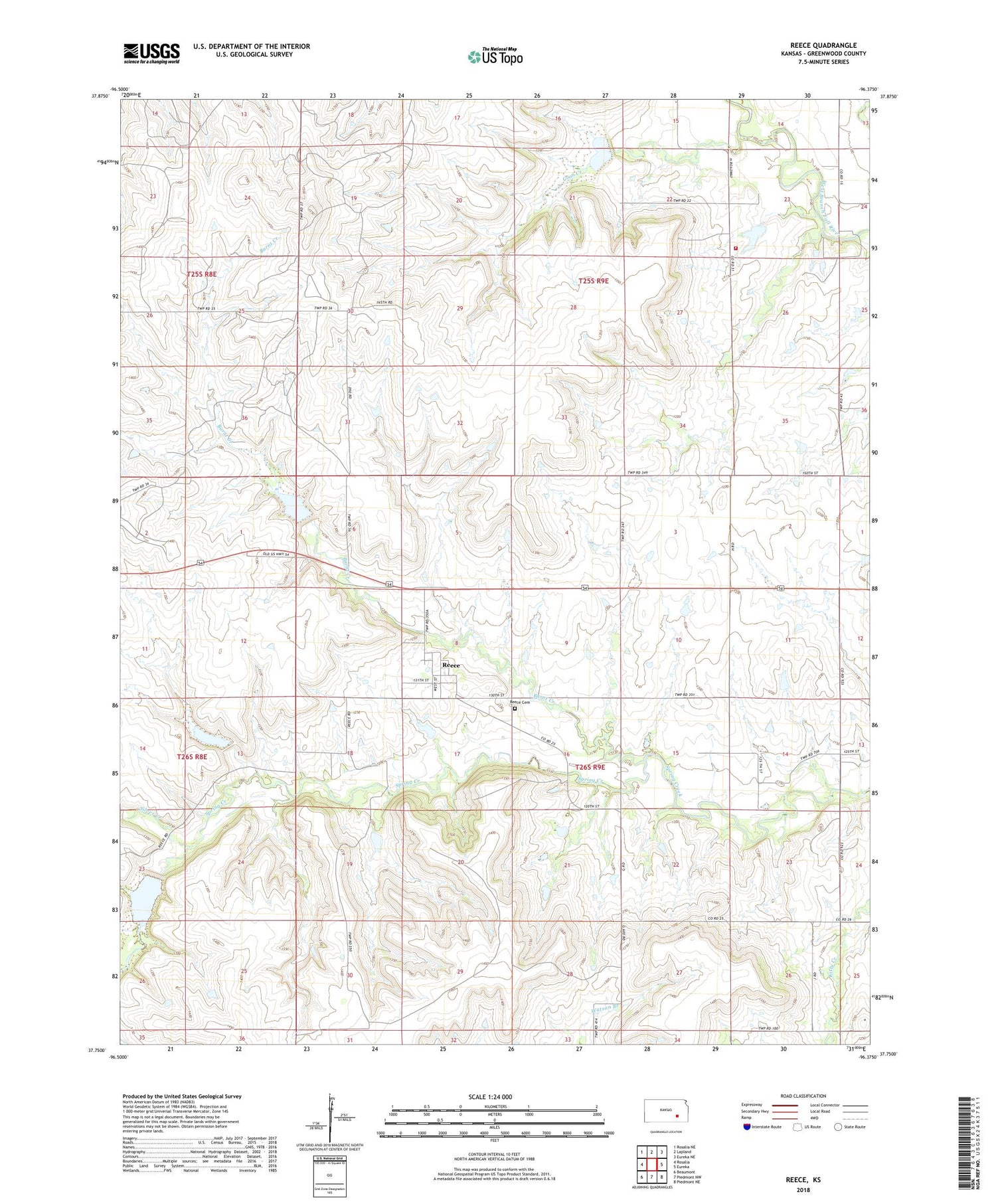 Reece Kansas US Topo Map Image