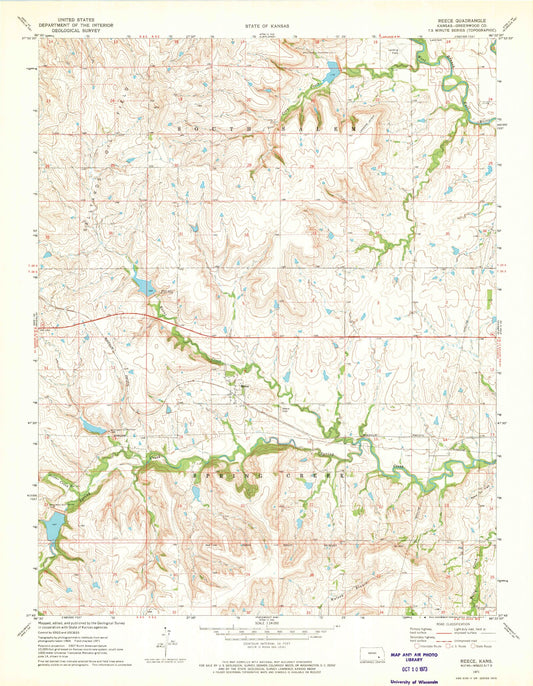 Classic USGS Reece Kansas 7.5'x7.5' Topo Map Image