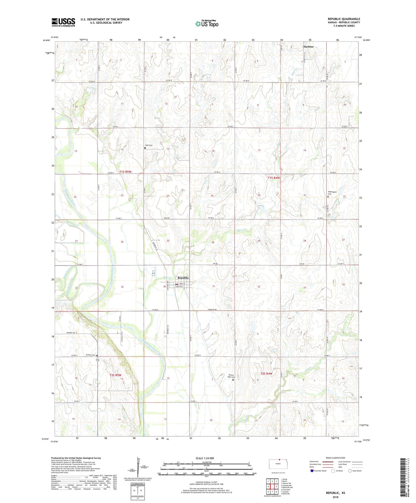 Republic Kansas US Topo Map Image