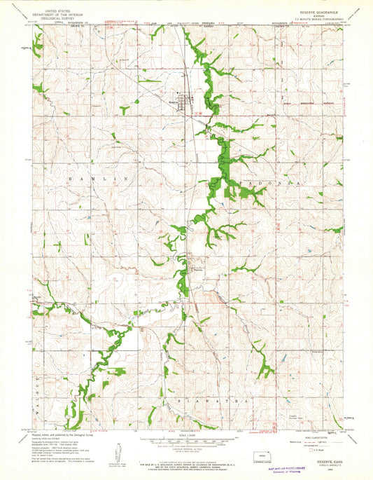 Classic USGS Reserve Kansas 7.5'x7.5' Topo Map Image