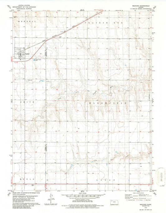 Classic USGS Rexford Kansas 7.5'x7.5' Topo Map Image
