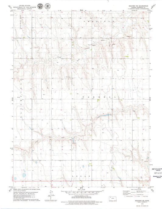 Classic USGS Rexford NE Kansas 7.5'x7.5' Topo Map Image