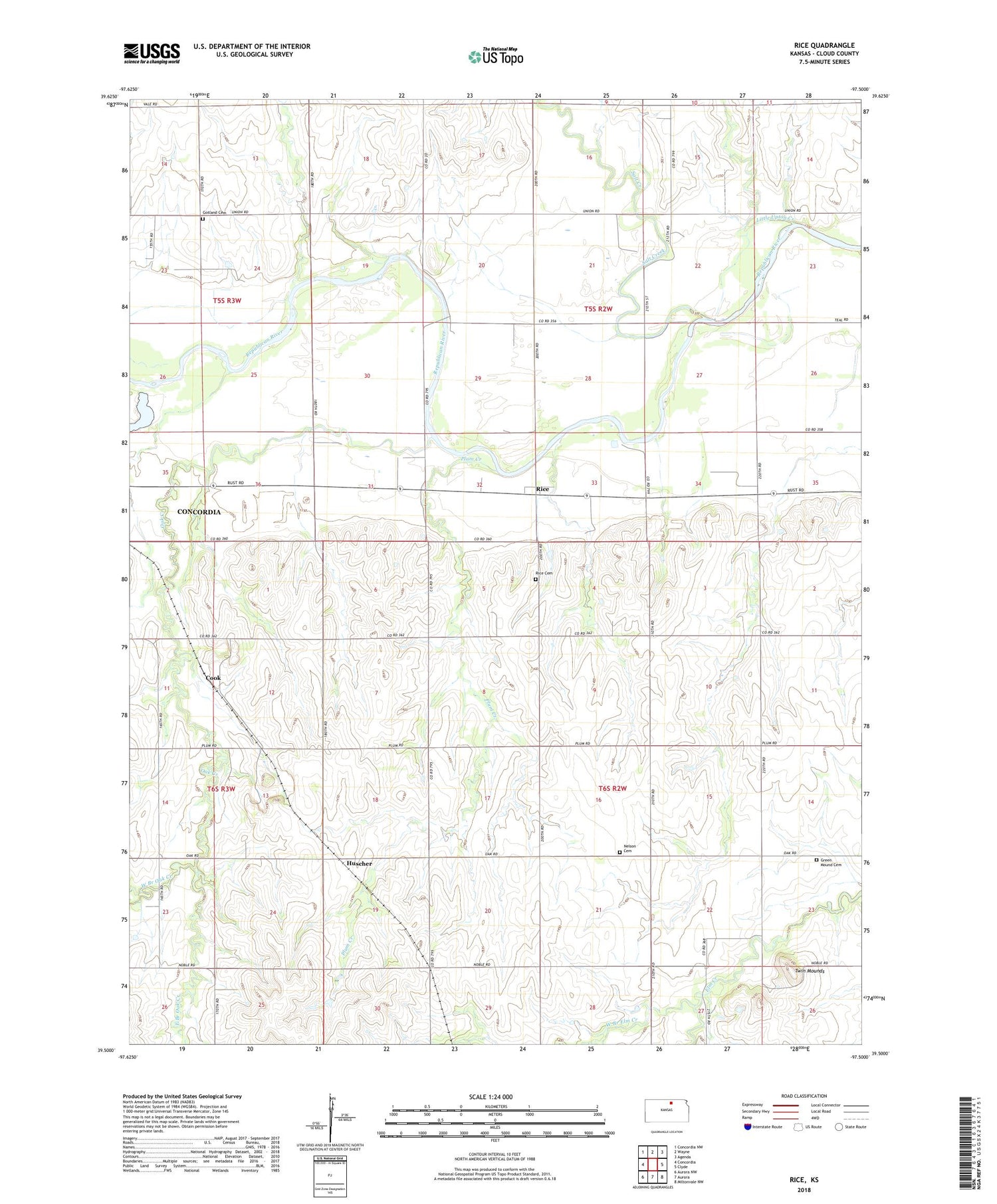 Rice Kansas US Topo Map Image