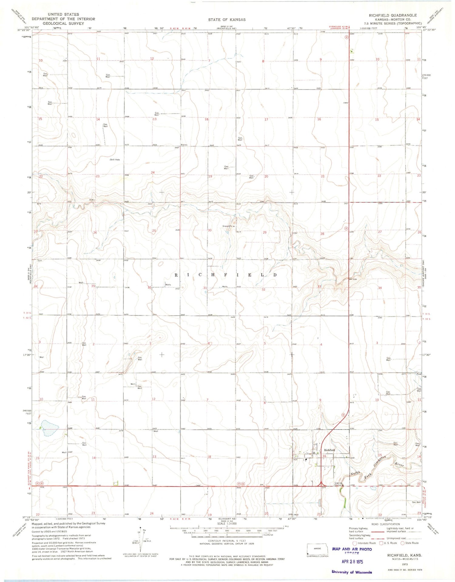 Classic USGS Richfield Kansas 7.5'x7.5' Topo Map Image