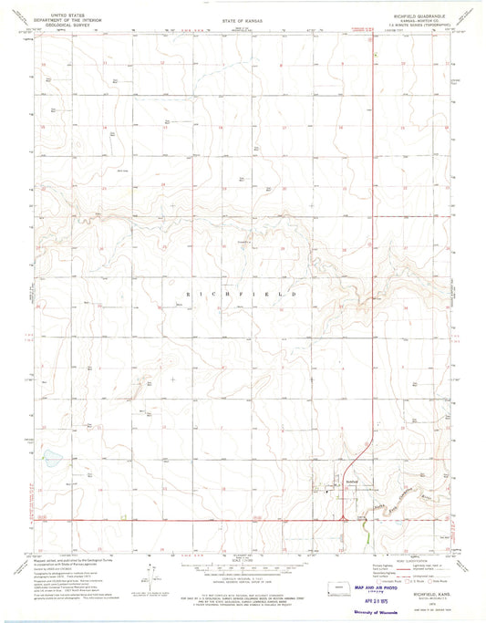 Classic USGS Richfield Kansas 7.5'x7.5' Topo Map Image