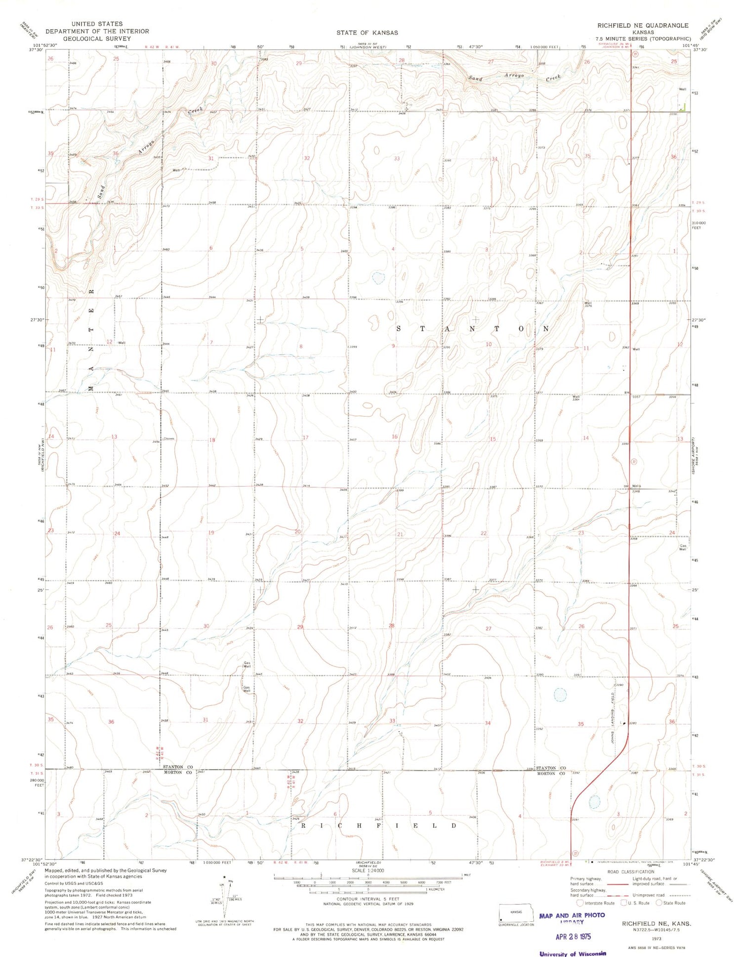 Classic USGS Richfield NE Kansas 7.5'x7.5' Topo Map Image