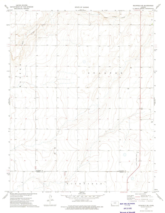 Classic USGS Richfield NE Kansas 7.5'x7.5' Topo Map Image