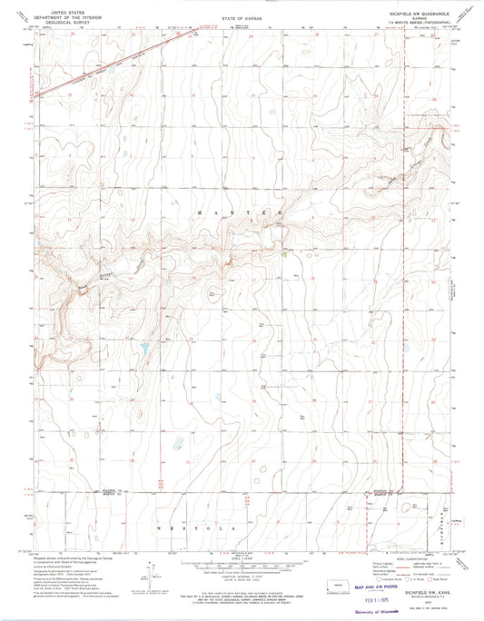 Classic USGS Richfield NW Kansas 7.5'x7.5' Topo Map Image
