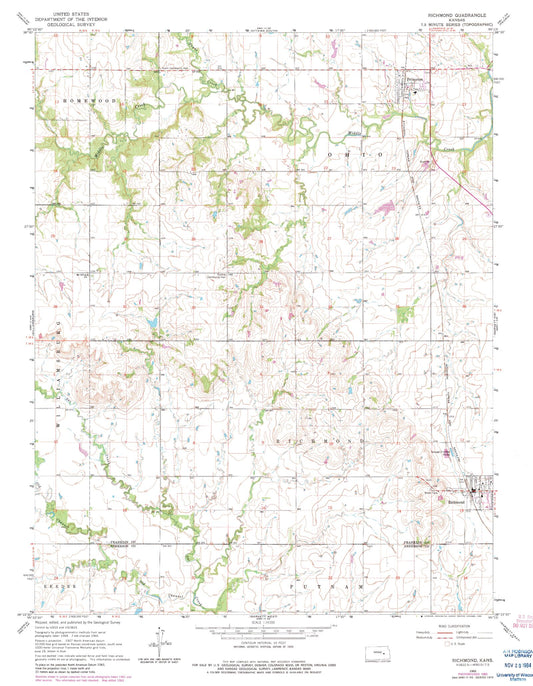 Classic USGS Richmond Kansas 7.5'x7.5' Topo Map Image