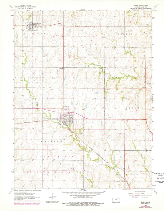 Classic USGS Riley Kansas 7.5'x7.5' Topo Map Image