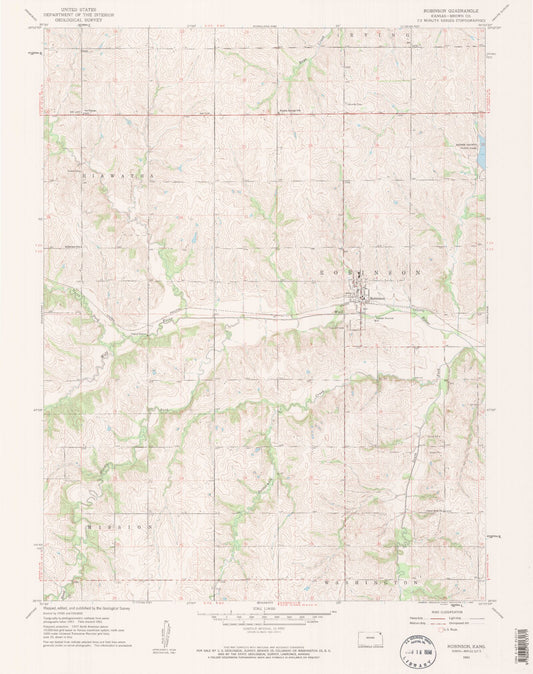 Classic USGS Robinson Kansas 7.5'x7.5' Topo Map Image